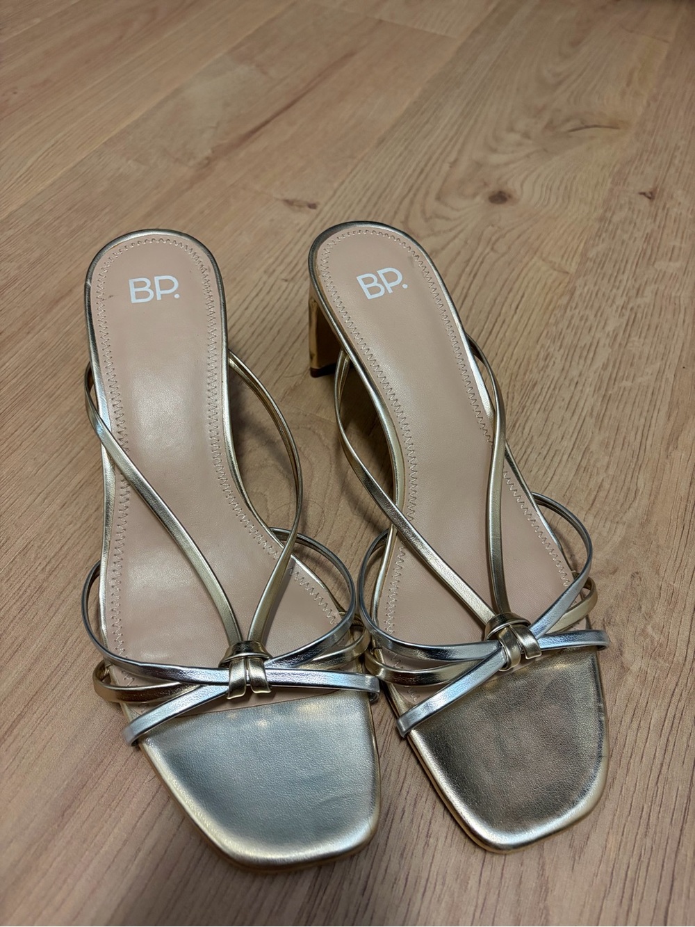 NEVER WORN bp Metallic Gold Strappy Block Heel Mules
